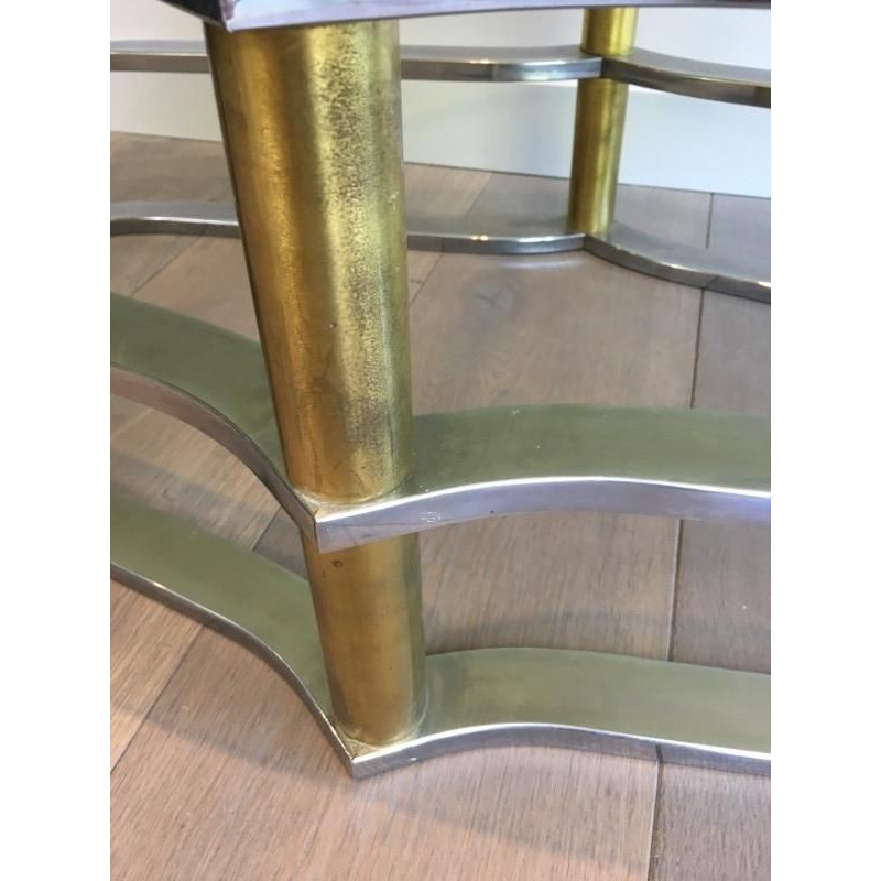 Table basse ovale chrome et laiton