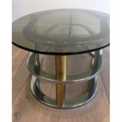 Table basse ovale chrome et laiton
