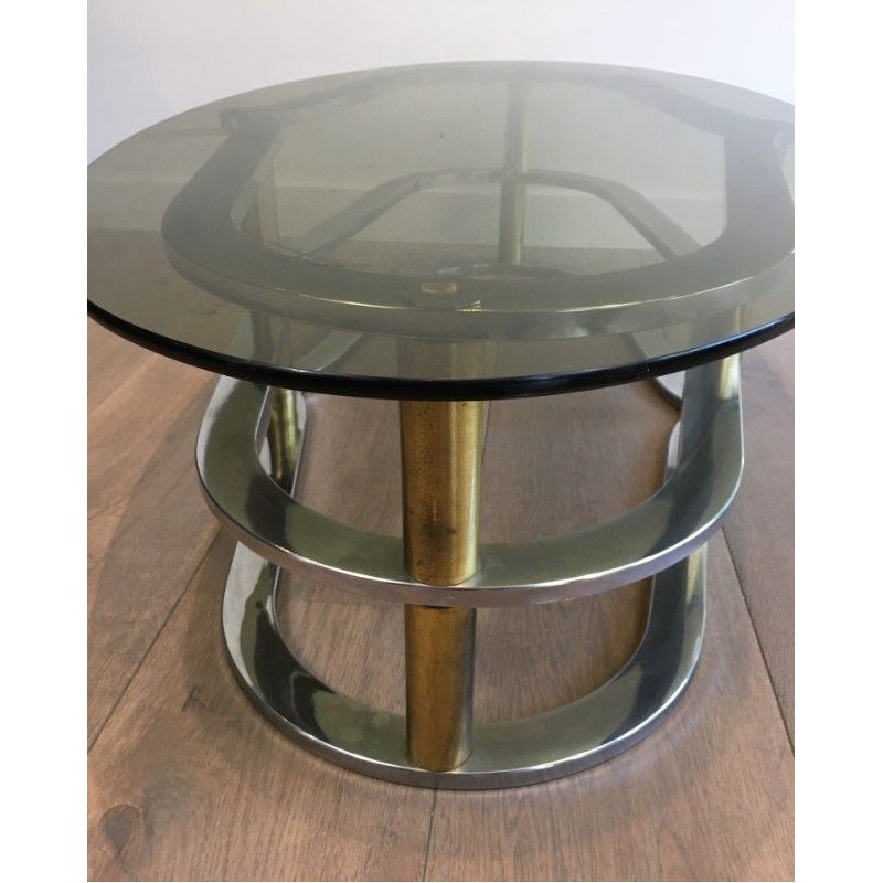 Table basse ovale chrome et laiton