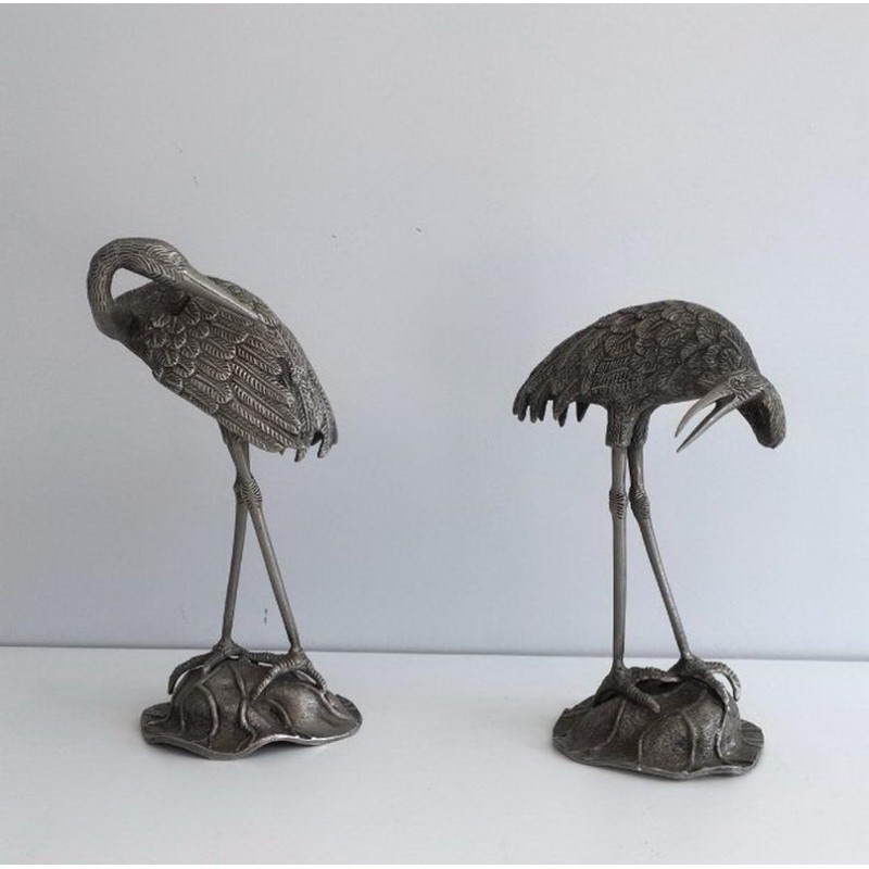 Pair de hérons en métal argenté Maison Baguès