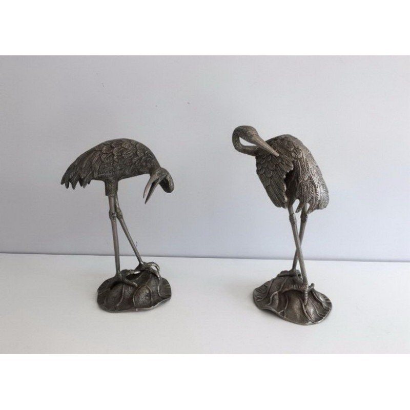 Pair de hérons en métal argenté Maison Baguès