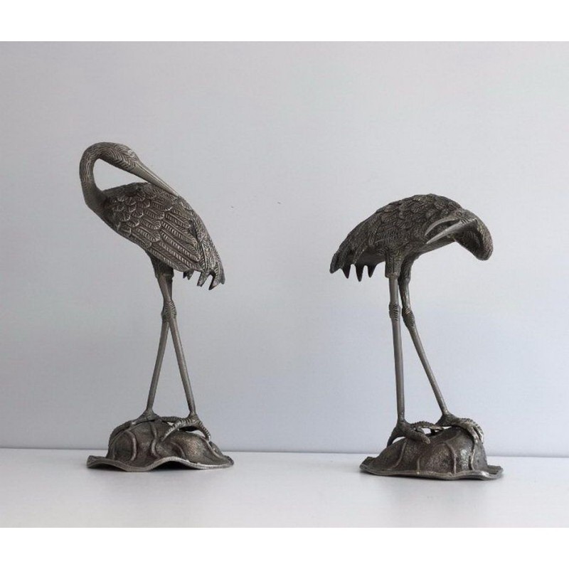 Pair de hérons en métal argenté Maison Baguès
