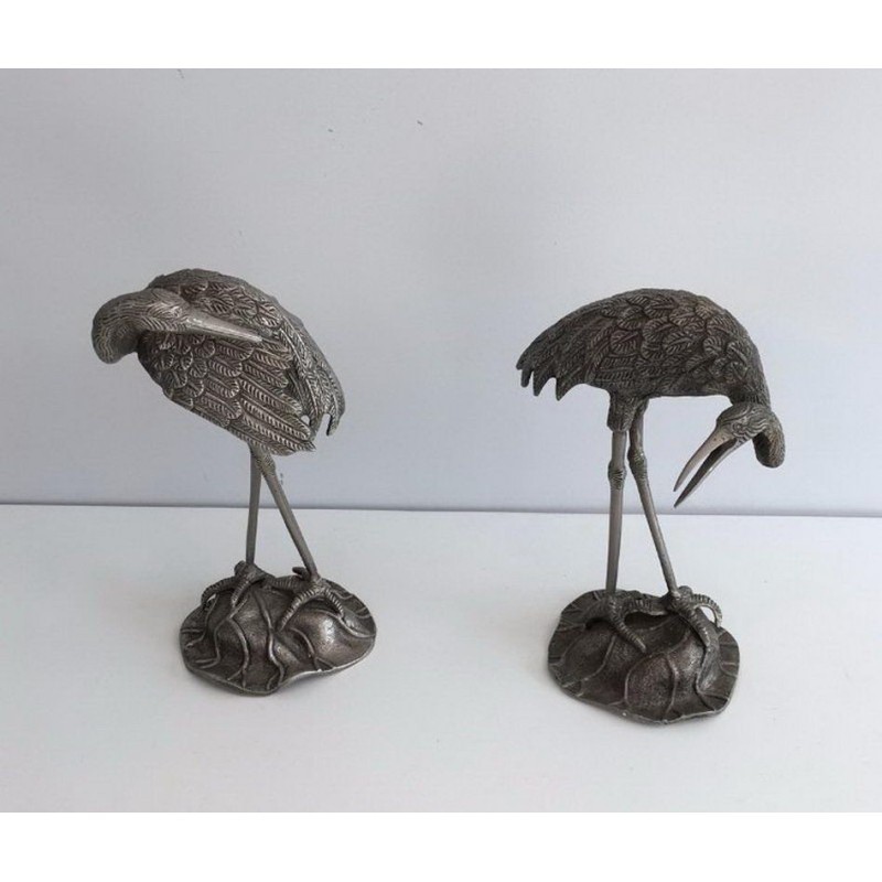 Pair de hérons en métal argenté Maison Baguès