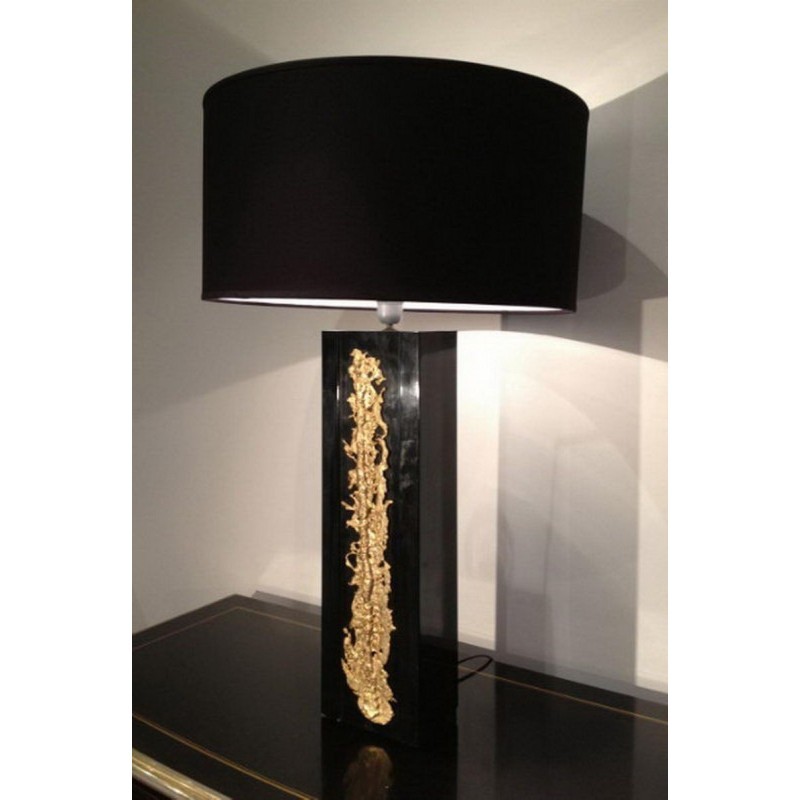 Lampe laquée noire et élément en bronze