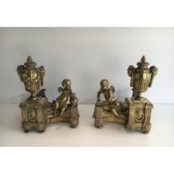 Paire de chenets en bronze ciselé figurant