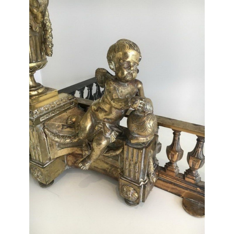 Paire de chenets en bronze ciselé figurant