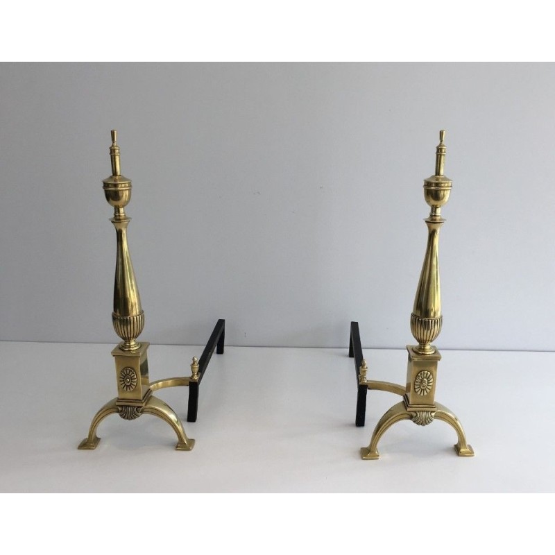Paire De Chenets de Style Néoclassique En Bronze