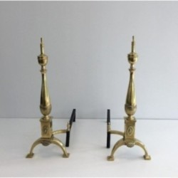 Paire De Chenets de Style Néoclassique En Bronze