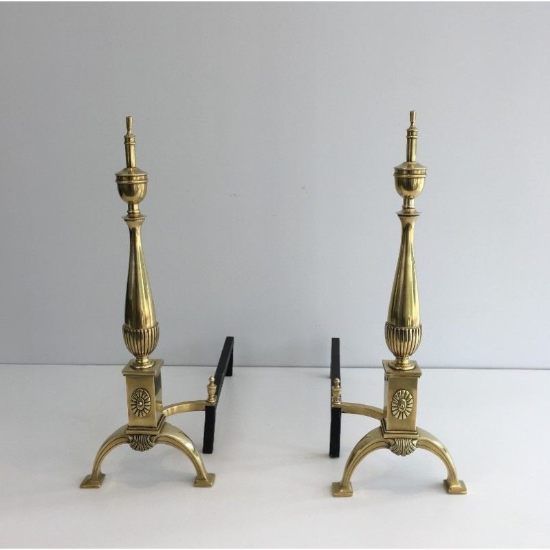 Paire De Chenets de Style Néoclassique En Bronze