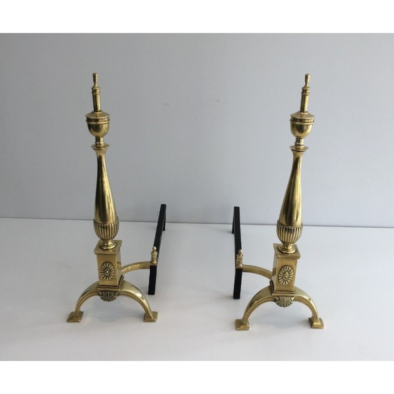 Paire De Chenets de Style Néoclassique En Bronze