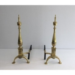 Paire De Chenets de Style Néoclassique En Bronze