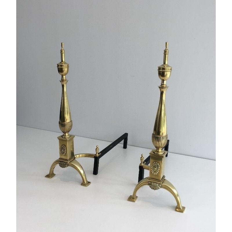 Paire De Chenets de Style Néoclassique En Bronze