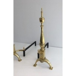 Paire De Chenets de Style Néoclassique En Bronze