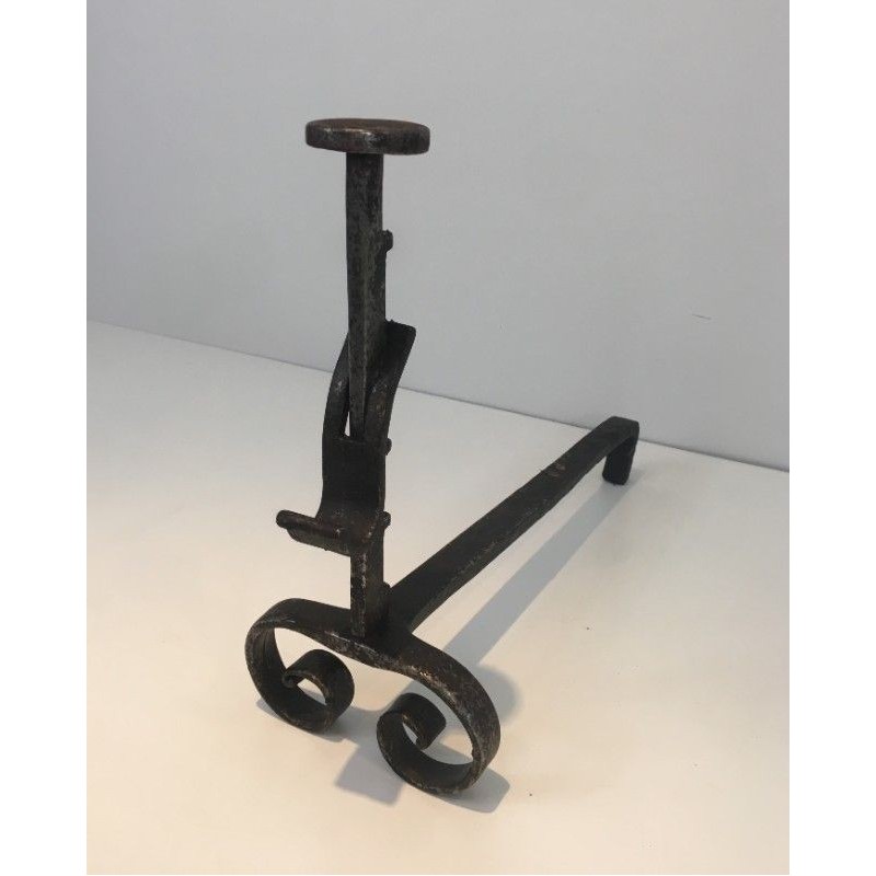 Paire de Chenets Crémaillère en Fer Forgé