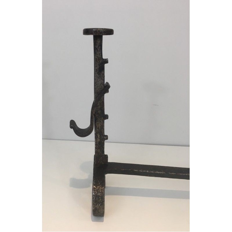 Paire de Chenets Crémaillère en Fer Forgé