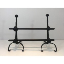 Paire de Chenets en Fer Forgé avec Double Barres