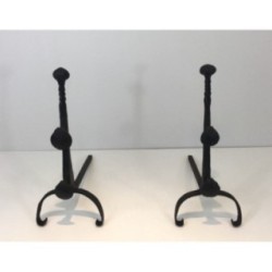 Paire de Chenets en Fer Forgé avec Double Barres