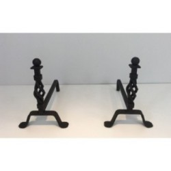 Paire de Chenets Torsadés en Fer Forgé