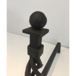 Paire de Chenets Torsadés en Fer Forgé