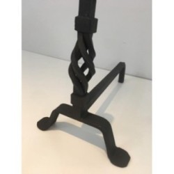 Paire de Chenets Torsadés en Fer Forgé