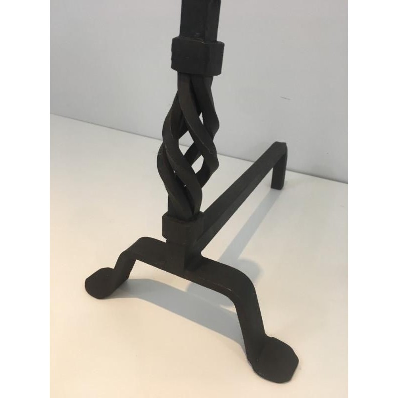 Paire de Chenets Torsadés en Fer Forgé