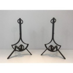 Paire de Chenets Modernistes en Fer forgé