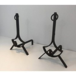 Paire de Chenets Modernistes en Fer forgé