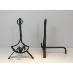 Paire de Chenets Modernistes en Fer forgé