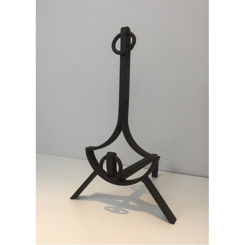 Paire de Chenets Modernistes en Fer forgé