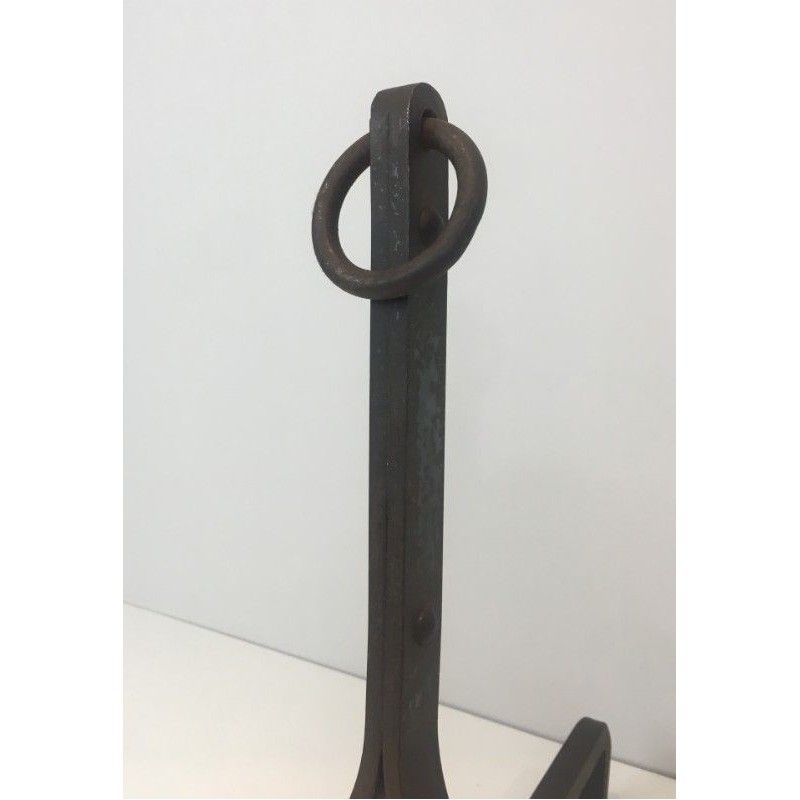 Paire de Chenets Modernistes en Fer forgé