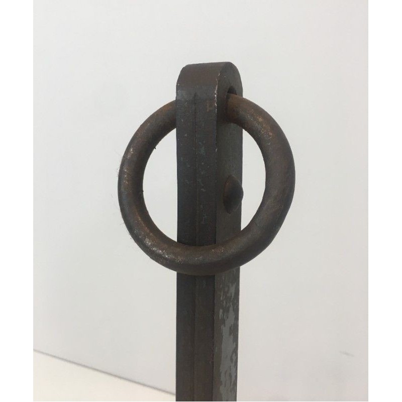 Paire de Chenets Modernistes en Fer forgé