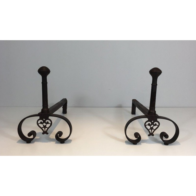 Paire de Chenets en fer Forgé