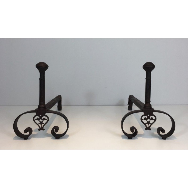 Paire de Chenets en fer Forgé