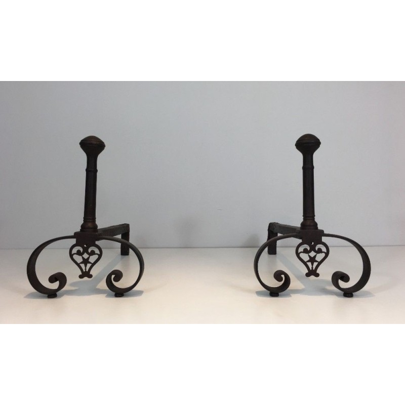 Paire de Chenets en fer Forgé