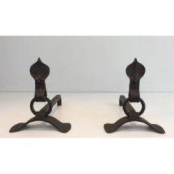 Paire de Chenets Modernistes en Fer Forgé