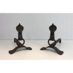 Paire de Chenets Modernistes en Fer Forgé