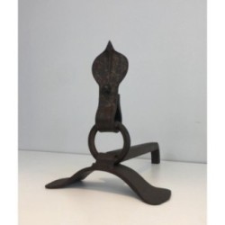 Paire de Chenets Modernistes en Fer Forgé
