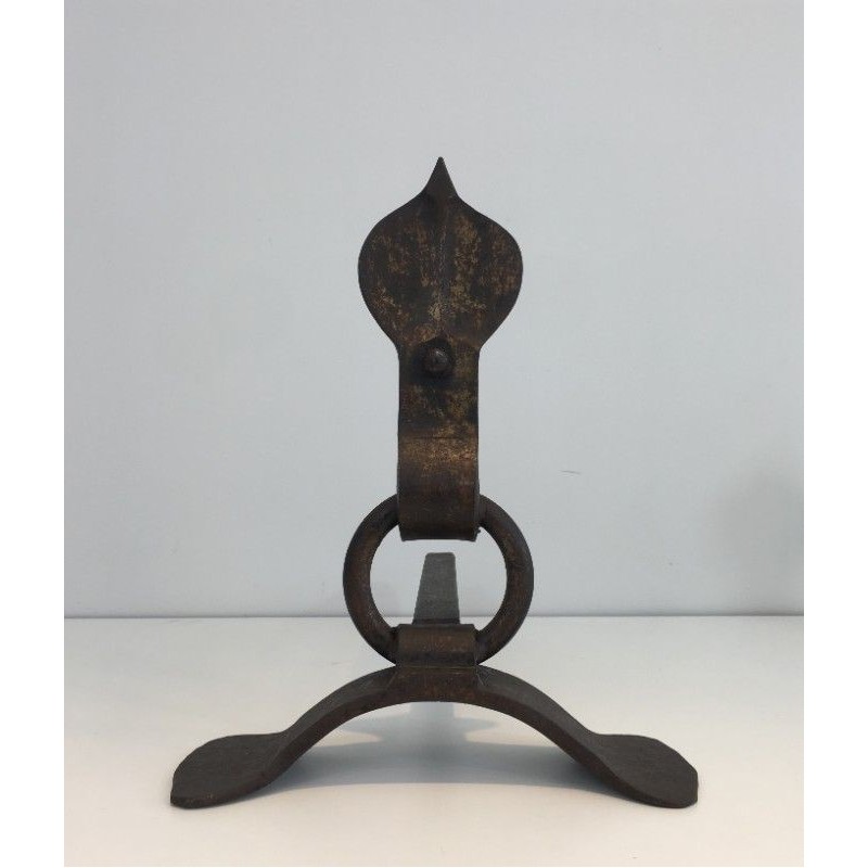 Paire de Chenets Modernistes en Fer Forgé