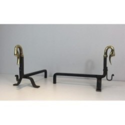 Paire de Chenets en Fer Forgé et Laiton.