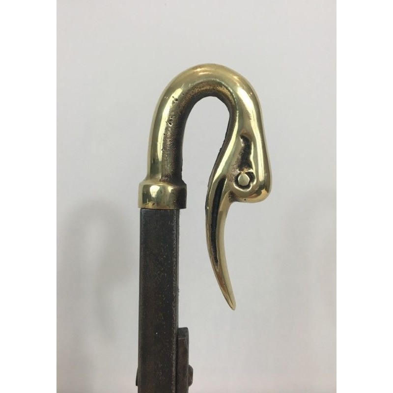 Paire de Chenets en Fer Forgé et Laiton.