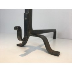 Paire de Chenets en Fer Forgé et Laiton.