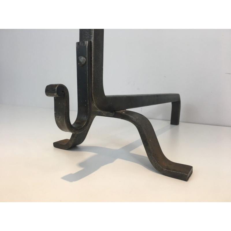 Paire de Chenets en Fer Forgé et Laiton.