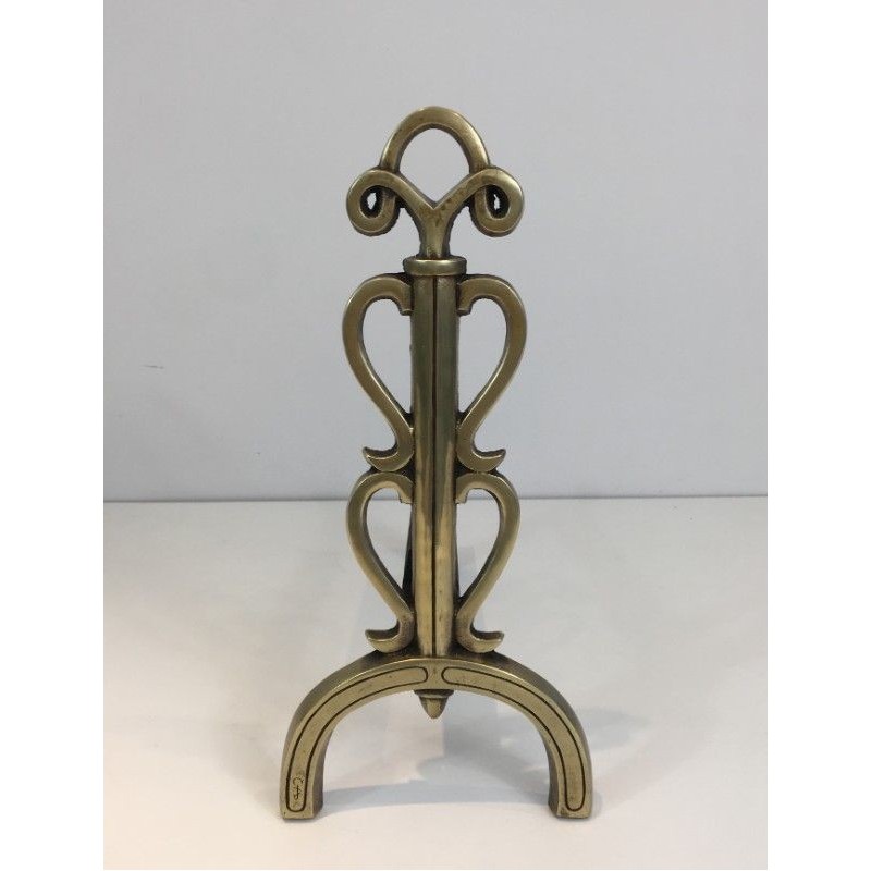 Paire de Chenets en Bronze et Fer Forgé