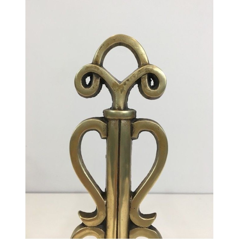 Paire de Chenets en Bronze et Fer Forgé