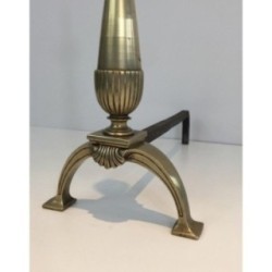 Paire de Chenets de Style Néoclassiques en Laiton et Fer Forgé