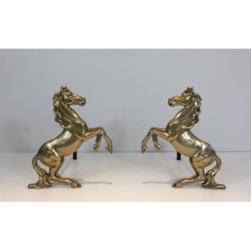 Paire de chenets chevaux