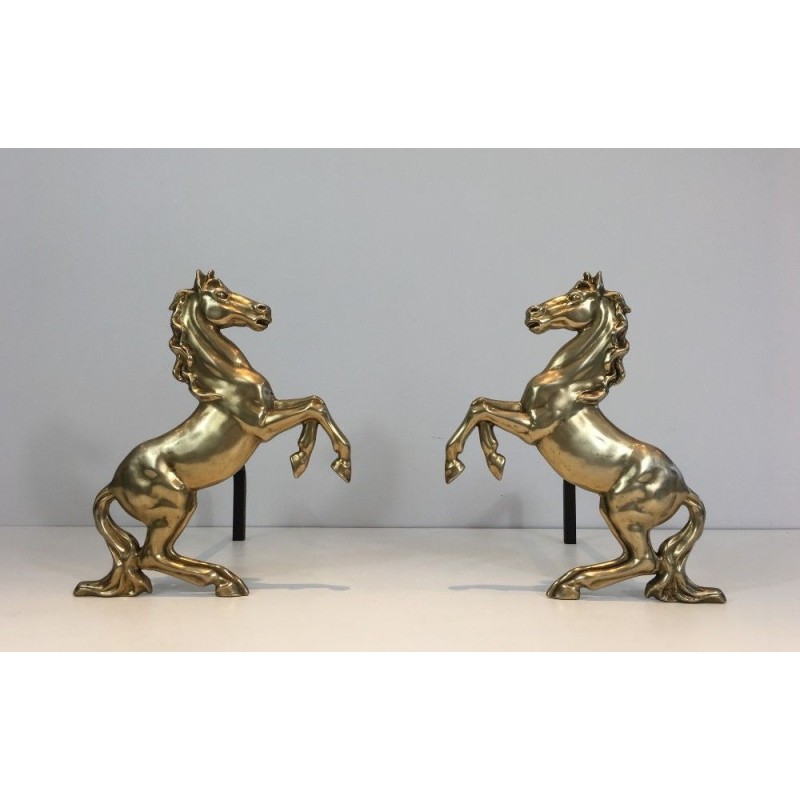 Paire de chenets chevaux
