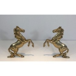 Paire de chenets chevaux