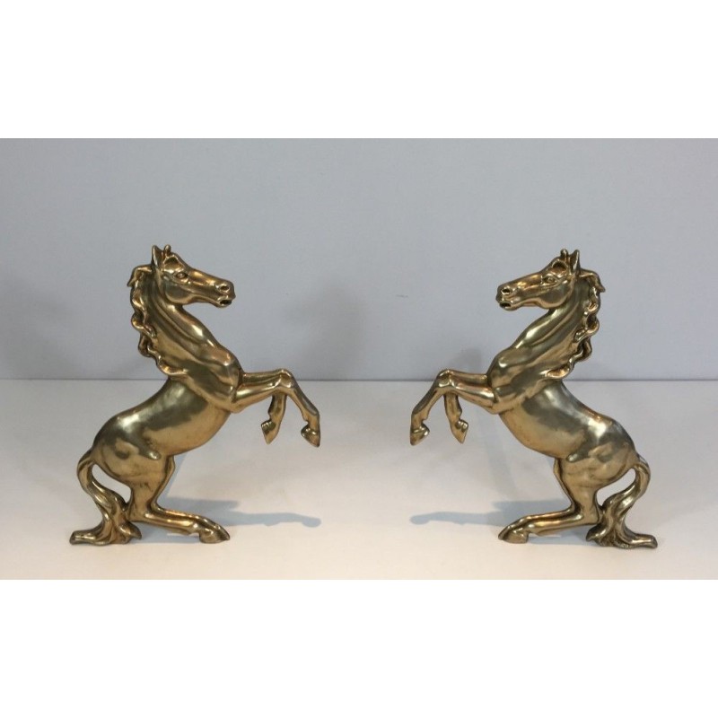Paire de chenets chevaux