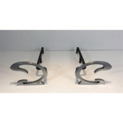 Paire de Chenets Design en Acier Brossé et Fer Forgé - Jean-Paul Créations